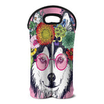 Hippie Siberian Husky Print Double Neoprene Wine Tote