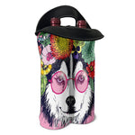 Hippie Siberian Husky Print Double Neoprene Wine Tote