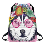 Hippie Siberian Husky Print Drawstring Backpack