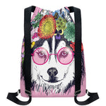 Hippie Siberian Husky Print Drawstring Backpack