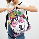 Hippie Siberian Husky Print Drawstring Backpack
