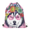 Hippie Siberian Husky Print Drawstring Bag