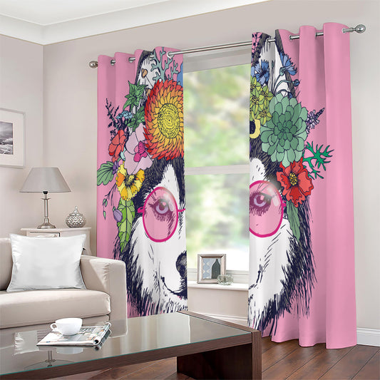 Hippie Siberian Husky Print Extra Wide Grommet Curtains