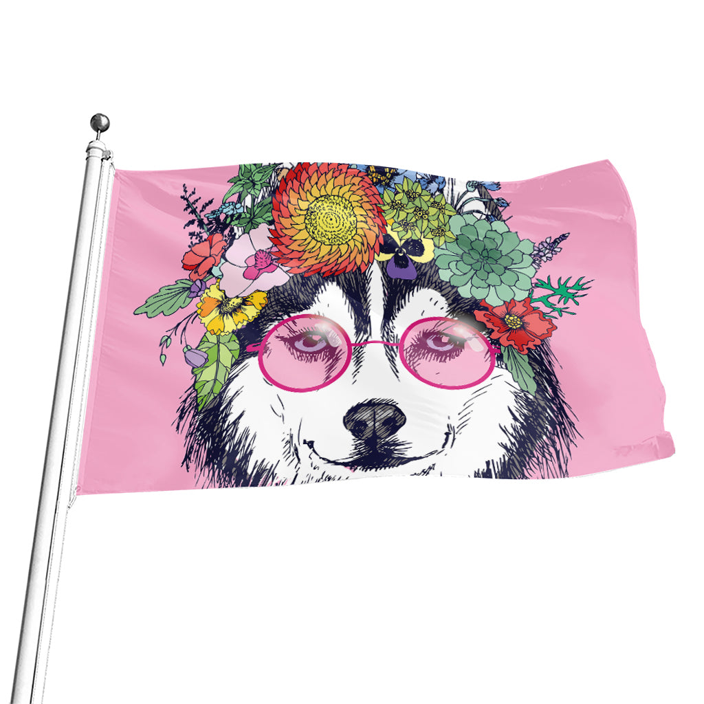 Hippie Siberian Husky Print Flag