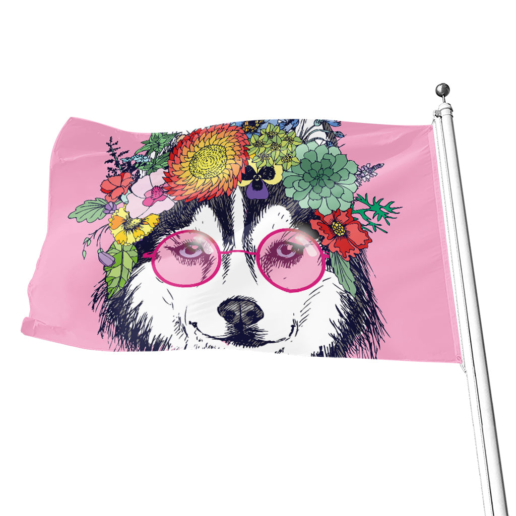 Hippie Siberian Husky Print Flag