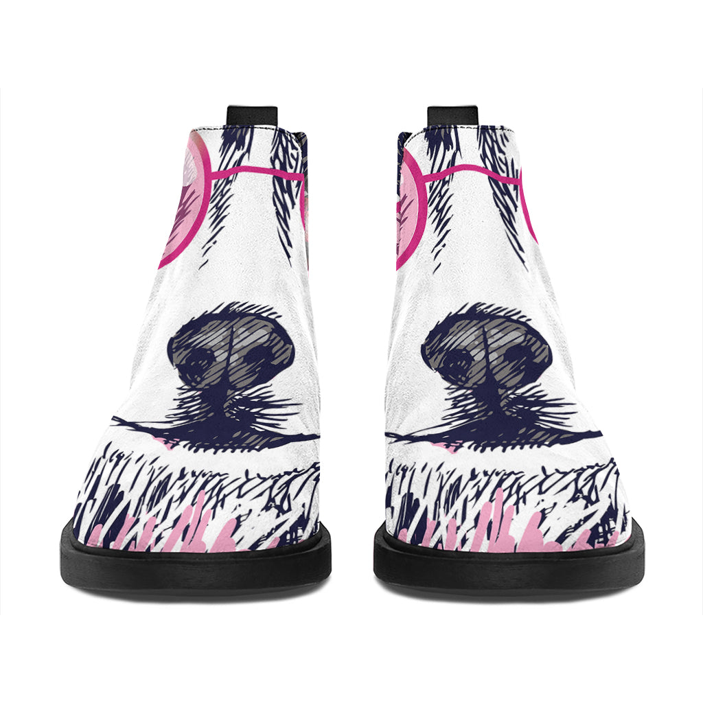 Hippie Siberian Husky Print Flat Ankle Boots