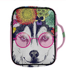 Hippie Siberian Husky Print Front Pocket Bible Bag