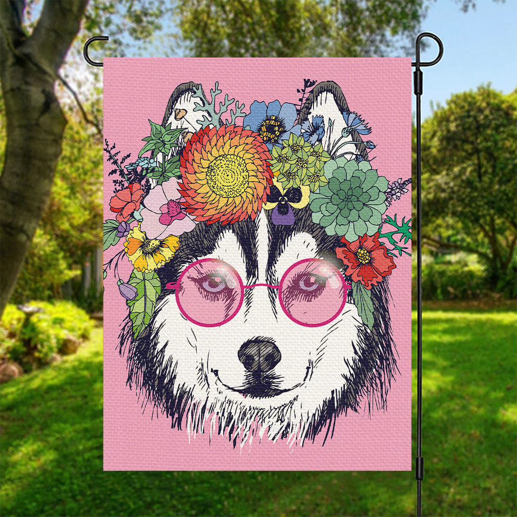 Hippie Siberian Husky Print Garden Flag