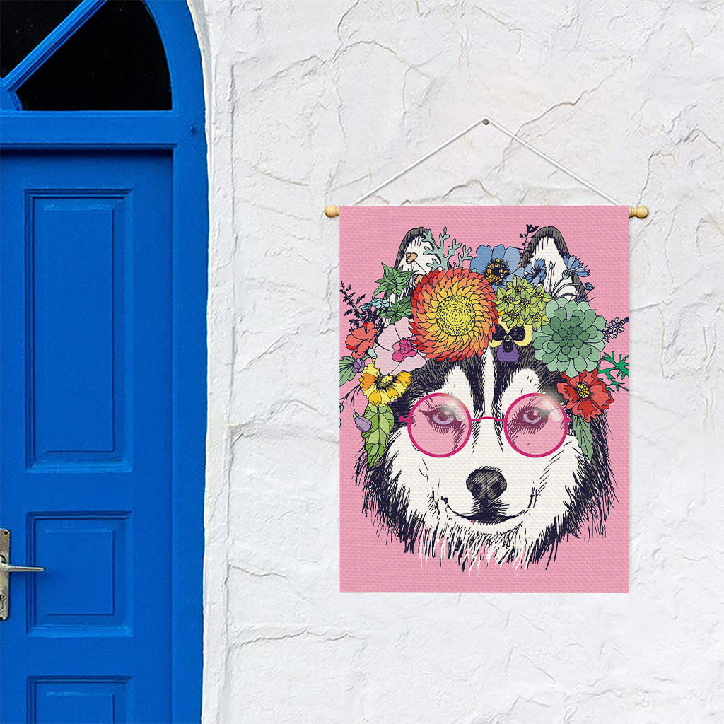 Hippie Siberian Husky Print Garden Flag