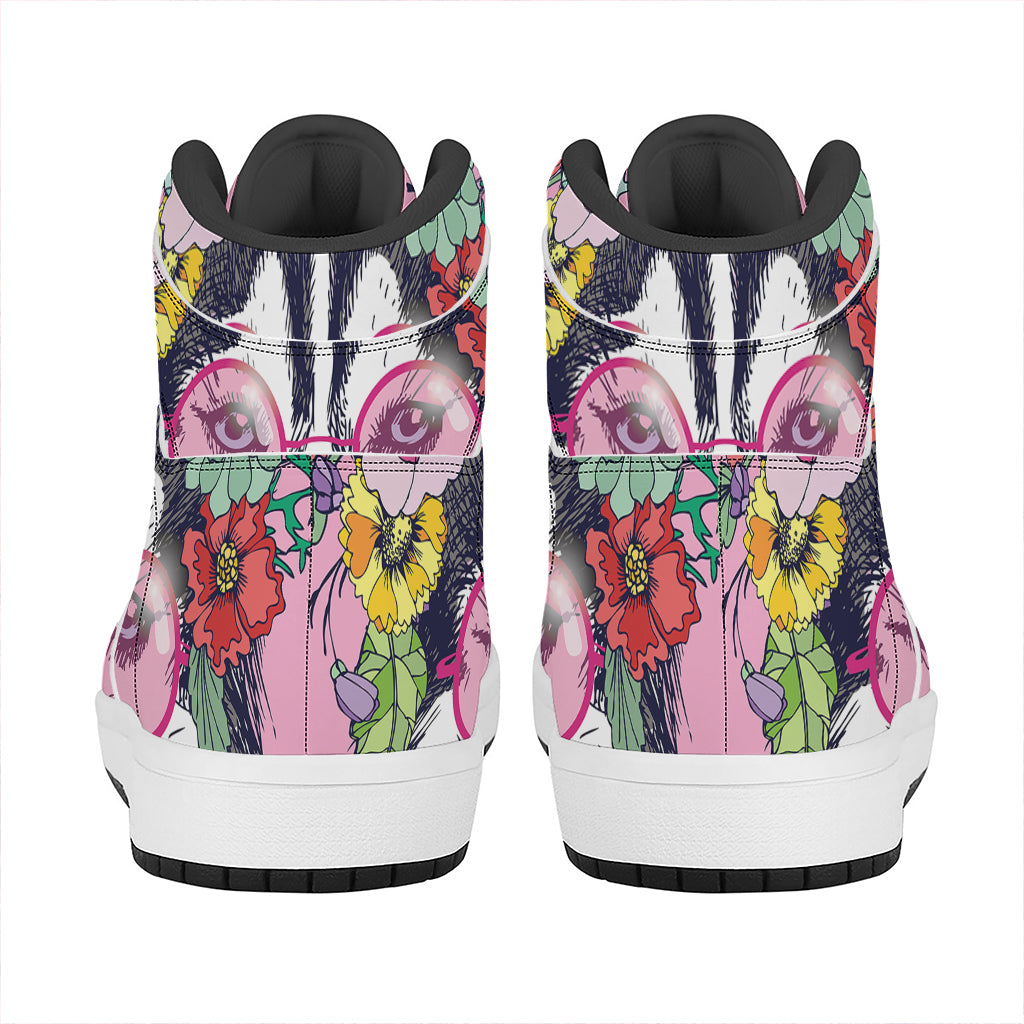 Hippie Siberian Husky Print High Top Leather Sneakers