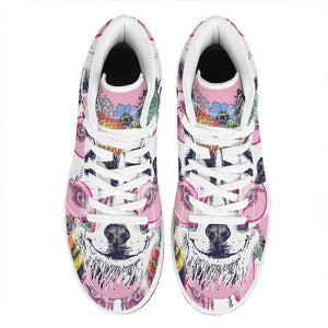 Hippie Siberian Husky Print High Top Leather Sneakers