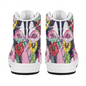 Hippie Siberian Husky Print High Top Leather Sneakers