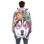 Hippie Siberian Husky Print Hoodie Blanket