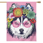 Hippie Siberian Husky Print House Flag