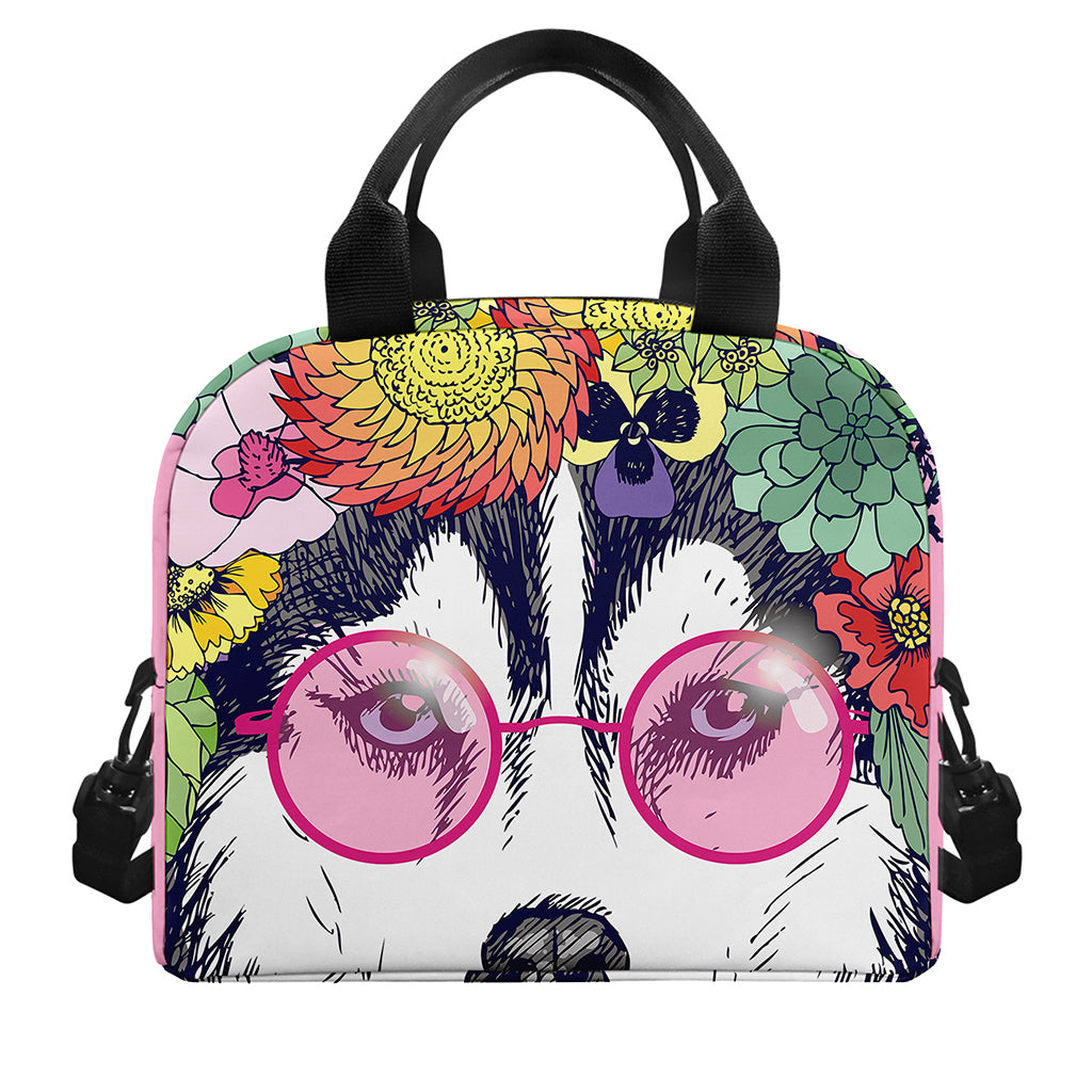 Hippie Siberian Husky Print Insulated Lunch Bag