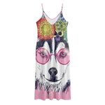 Hippie Siberian Husky Print Jersey Midi Cami Dress