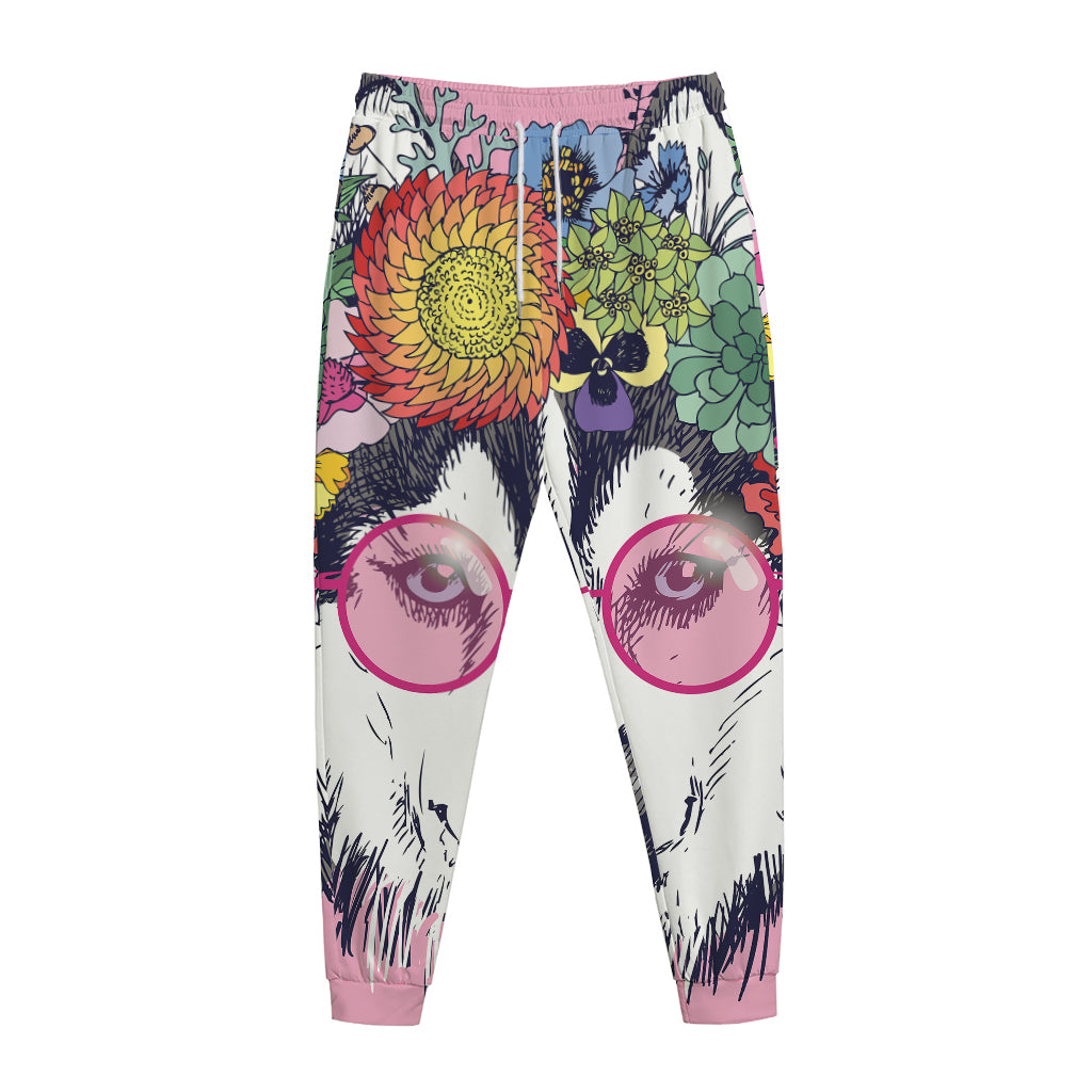 Hippie Siberian Husky Print Jogger Pants