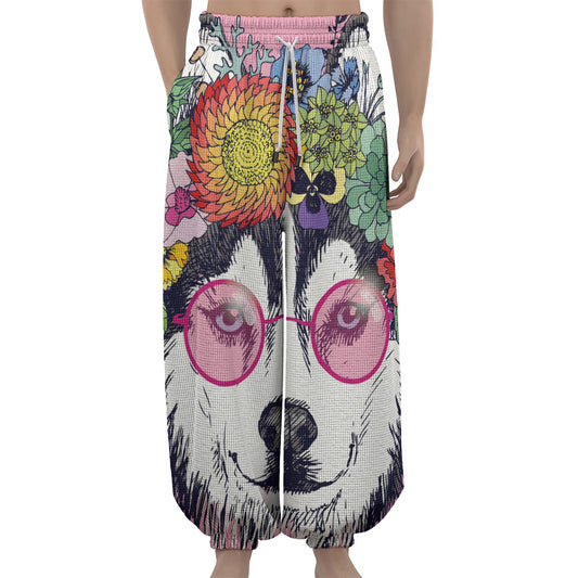 Hippie Siberian Husky Print Lantern Pants