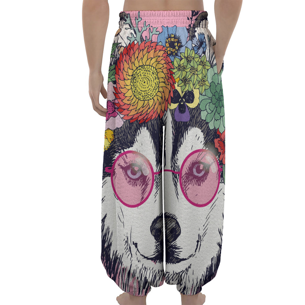 Hippie Siberian Husky Print Lantern Pants
