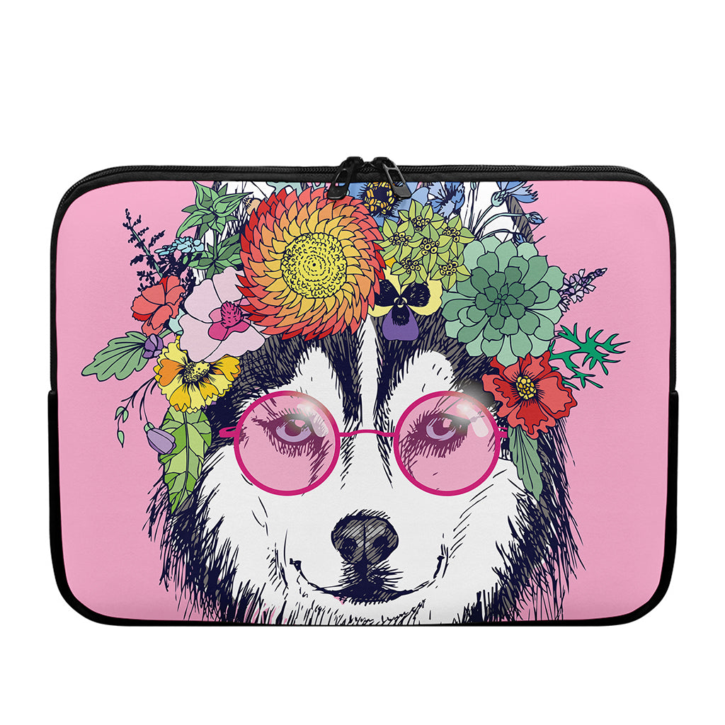 Hippie Siberian Husky Print Laptop Sleeve