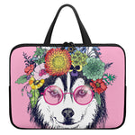 Hippie Siberian Husky Print Laptop Sleeve With Handle