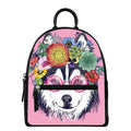 Hippie Siberian Husky Print Leather Backpack