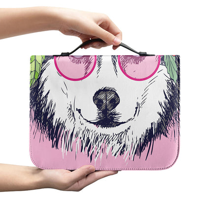 Hippie Siberian Husky Print Leather Bible Cover