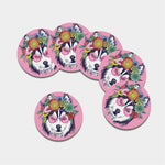 Hippie Siberian Husky Print Leather Coaster Set