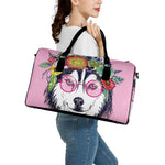 Hippie Siberian Husky Print Leather Duffle Bag