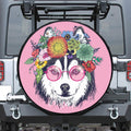 Hippie Siberian Husky Print Leather Spare Tire Cover