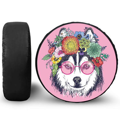 Hippie Siberian Husky Print Leather Spare Tire Cover