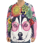 Hippie Siberian Husky Print Long Sleeve Baseball Jersey