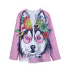 Hippie Siberian Husky Print Long Sleeve Short Coat