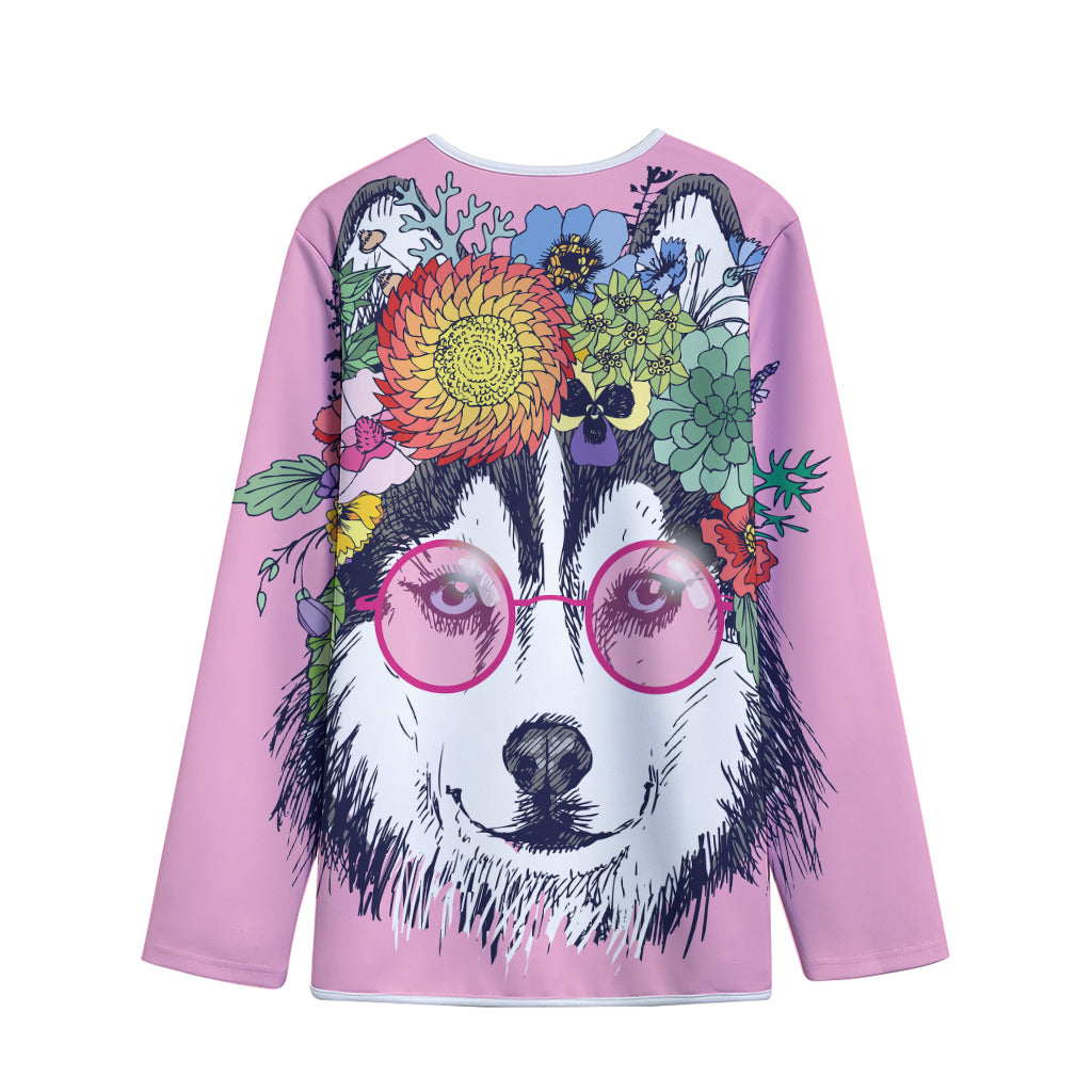 Hippie Siberian Husky Print Long Sleeve Short Coat