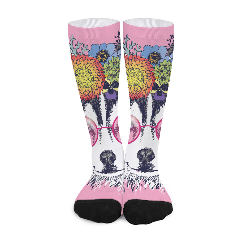 Hippie Siberian Husky Print Long Socks