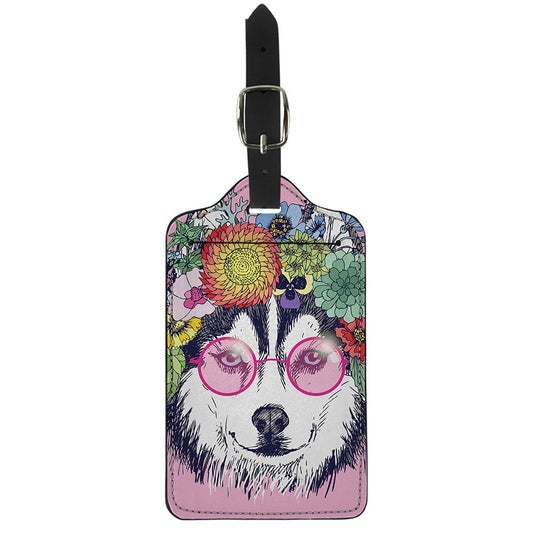 Hippie Siberian Husky Print Luggage Tag