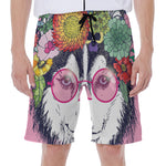 Hippie Siberian Husky Print Men's Beach Shorts
