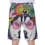 Hippie Siberian Husky Print Men's Beach Shorts