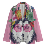 Hippie Siberian Husky Print Men's Blazer