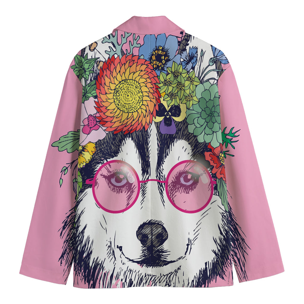 Hippie Siberian Husky Print Men's Blazer
