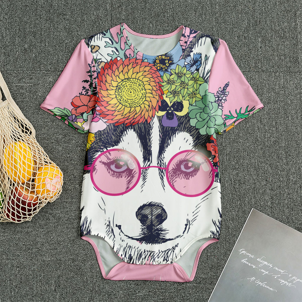 Hippie Siberian Husky Print Men's Bodysuit