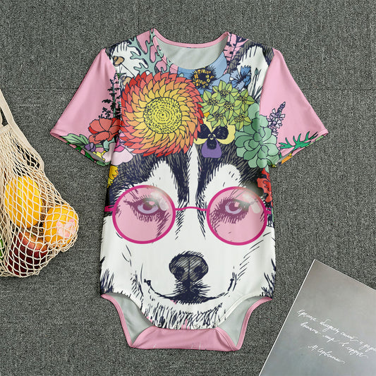 Hippie Siberian Husky Print Men's Bodysuit