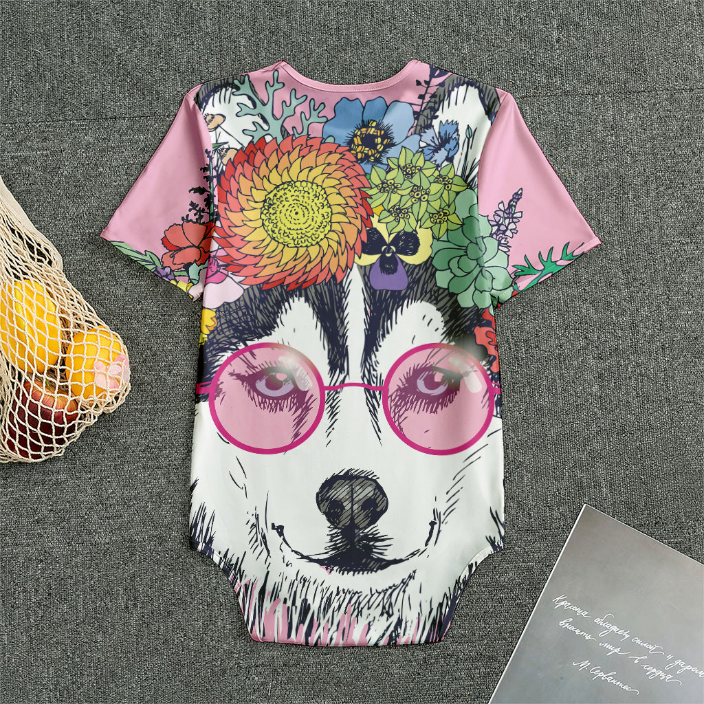Hippie Siberian Husky Print Men's Bodysuit