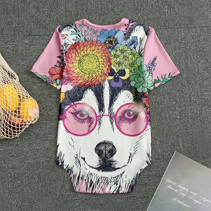 Hippie Siberian Husky Print Men's Bodysuit
