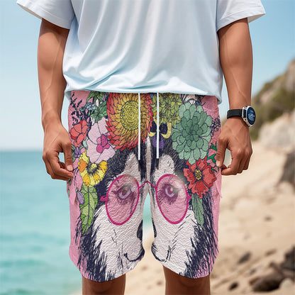 Hippie Siberian Husky Print Men's Cargo Shorts