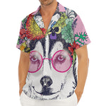 Hippie Siberian Husky Print Men's Deep V-Neck Shirt