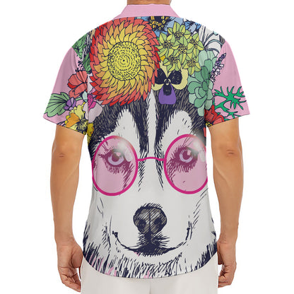 Hippie Siberian Husky Print Men's Deep V-Neck Shirt