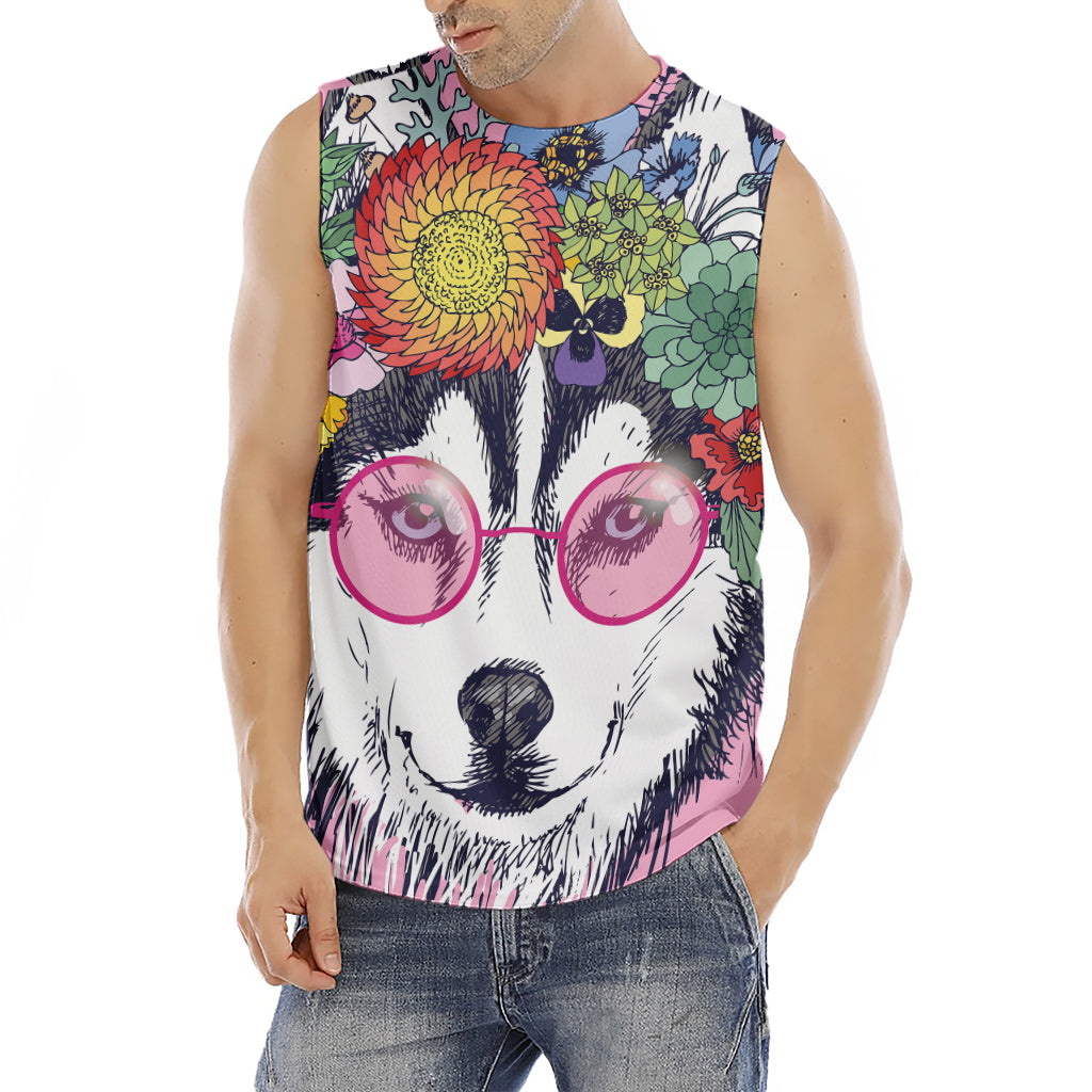 Hippie Siberian Husky Print Men's Fitness Tank Top