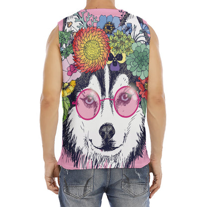 Hippie Siberian Husky Print Men's Fitness Tank Top
