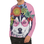 Hippie Siberian Husky Print Men's Long Sleeve Rash Guard